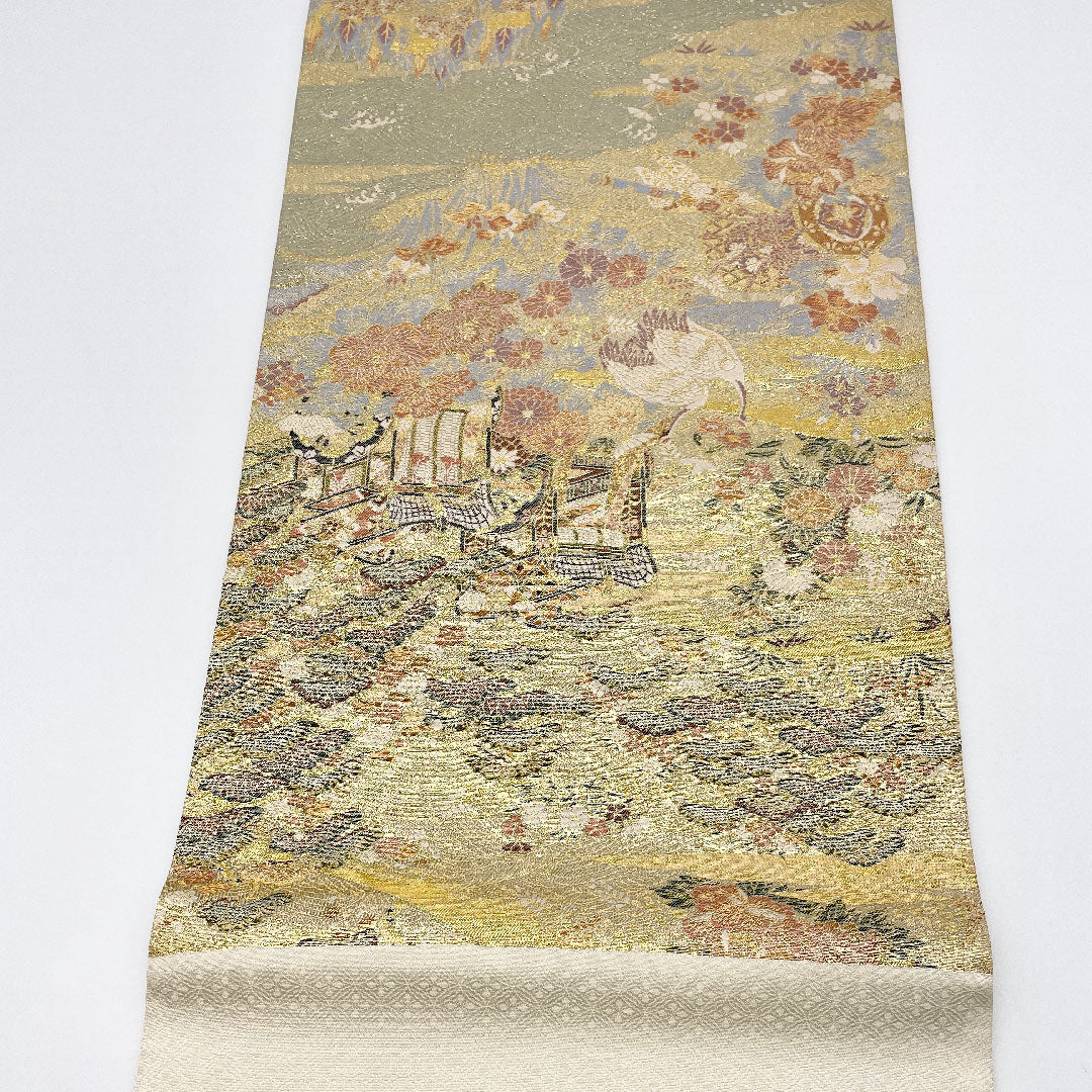 Fukuro Obi, Length 440cm, Pure Silk, S Rank, Six-way, Formal, Gold, 1123000382321