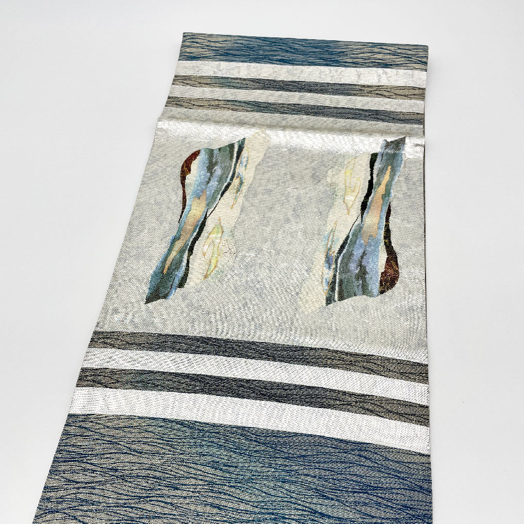Fukuro Obi, Length 448cm, Pure Silk, S Rank, Point Pattern, Semi-Formal, Blue, 1123000412317