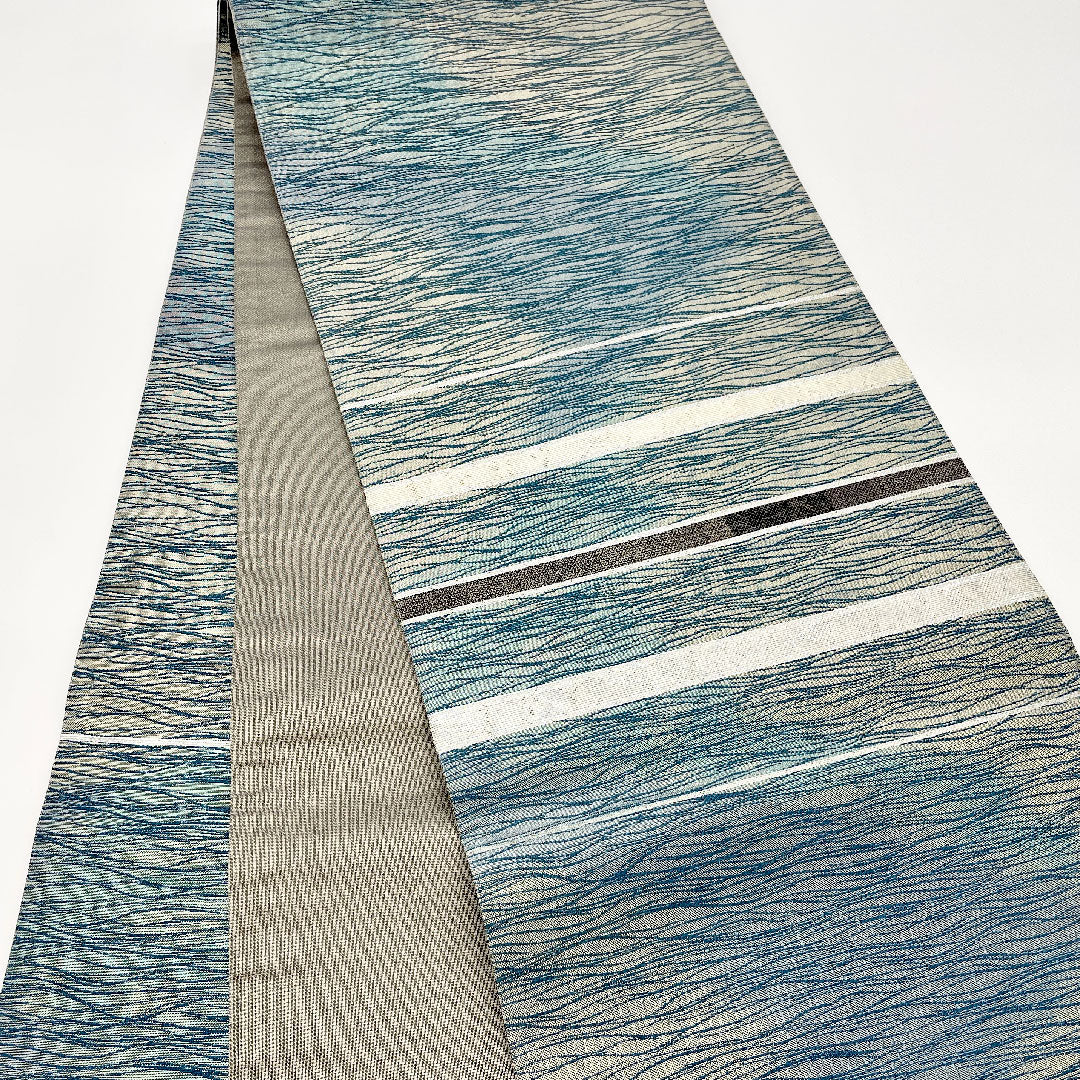 Fukuro Obi, Length 448cm, Pure Silk, S Rank, Point Pattern, Semi-Formal, Blue, 1123000412317