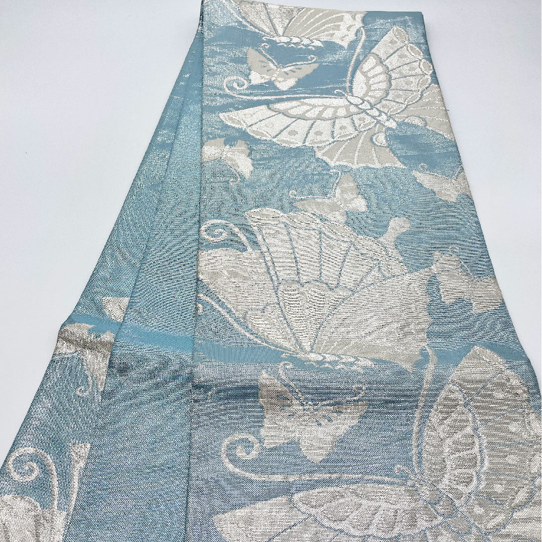 【未仕立】袋帯 正絹 Aランク 帯丈412cm 六通 セミフォーマル 青系 1123000493317