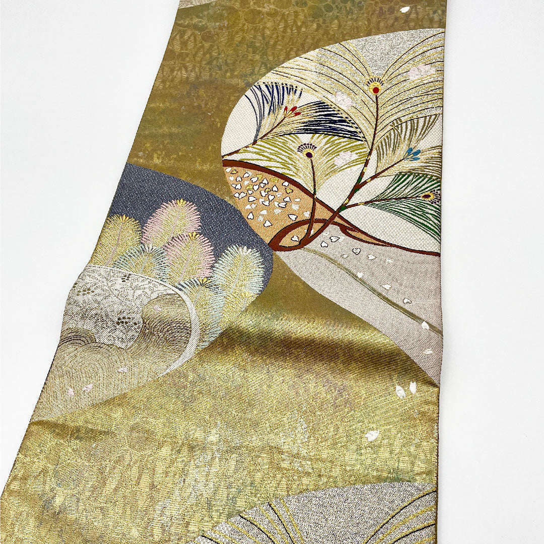 Fukuro Obi, Length 436cm, Pure Silk, S Rank, Six-way, Semi-formal, Gold, 1123000502321