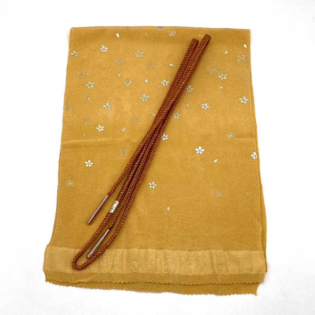 (Like new) S-Rank Silk Obijime and Obiage Set, Carrot and Forget-Me-Not Green, Approx. 160cm Long, Approx. 1cm Wide, Casual, Yellowish, Product Code: 1141000072323