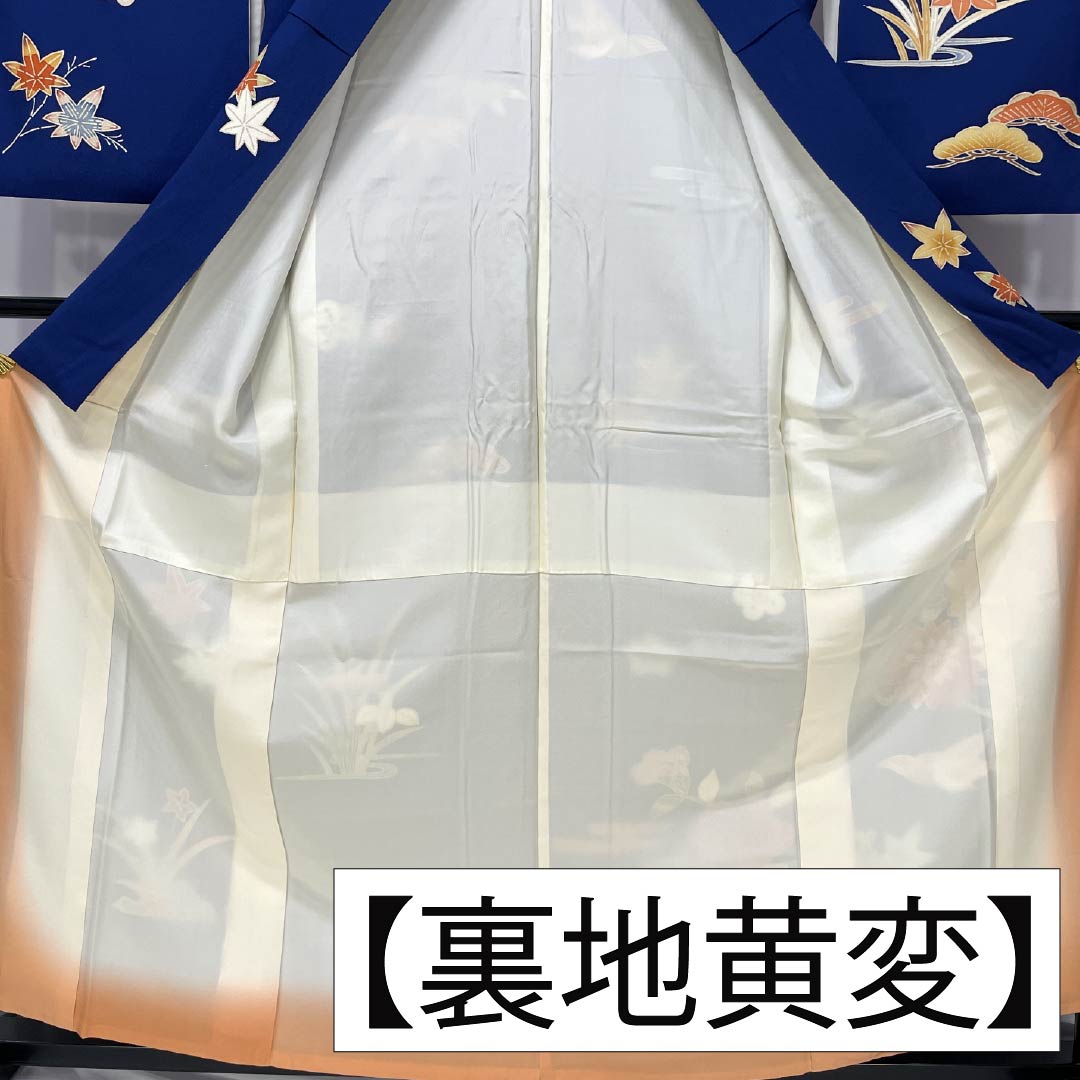 訪問着 正絹 Bランク 袷 身丈158cm 裄丈63.5cm 紺瑠璃色(こんるりいろ) 京紅型 吉祥文様 松竹梅 菖蒲 鳥 青系 1112007284317