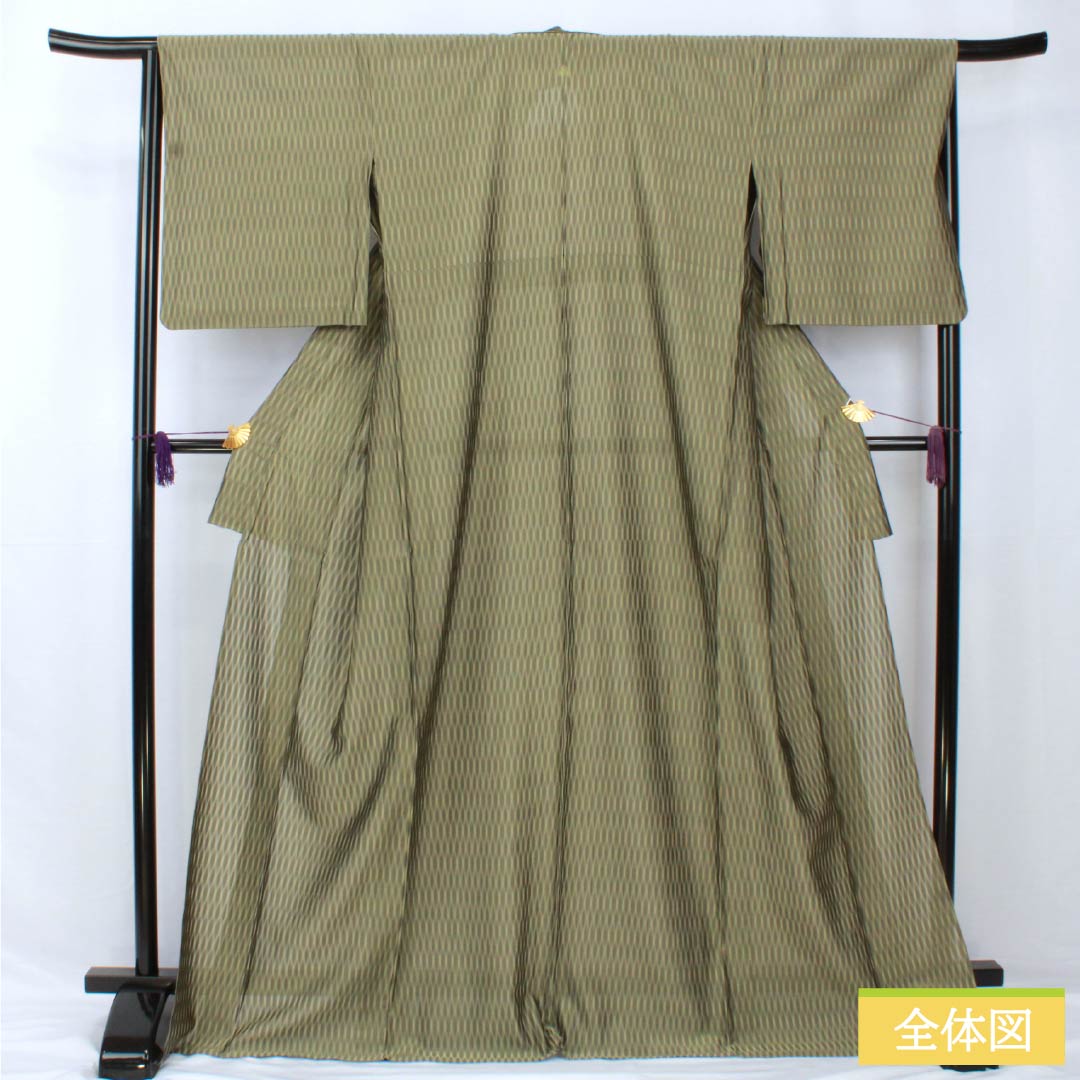 Summer pure silk tsumugi Length 172cm Sleeve length 67cm Dark gray Seki silk fabric Satsuma openwork Honba striped Oshima gauze A rank Green 1132001983619