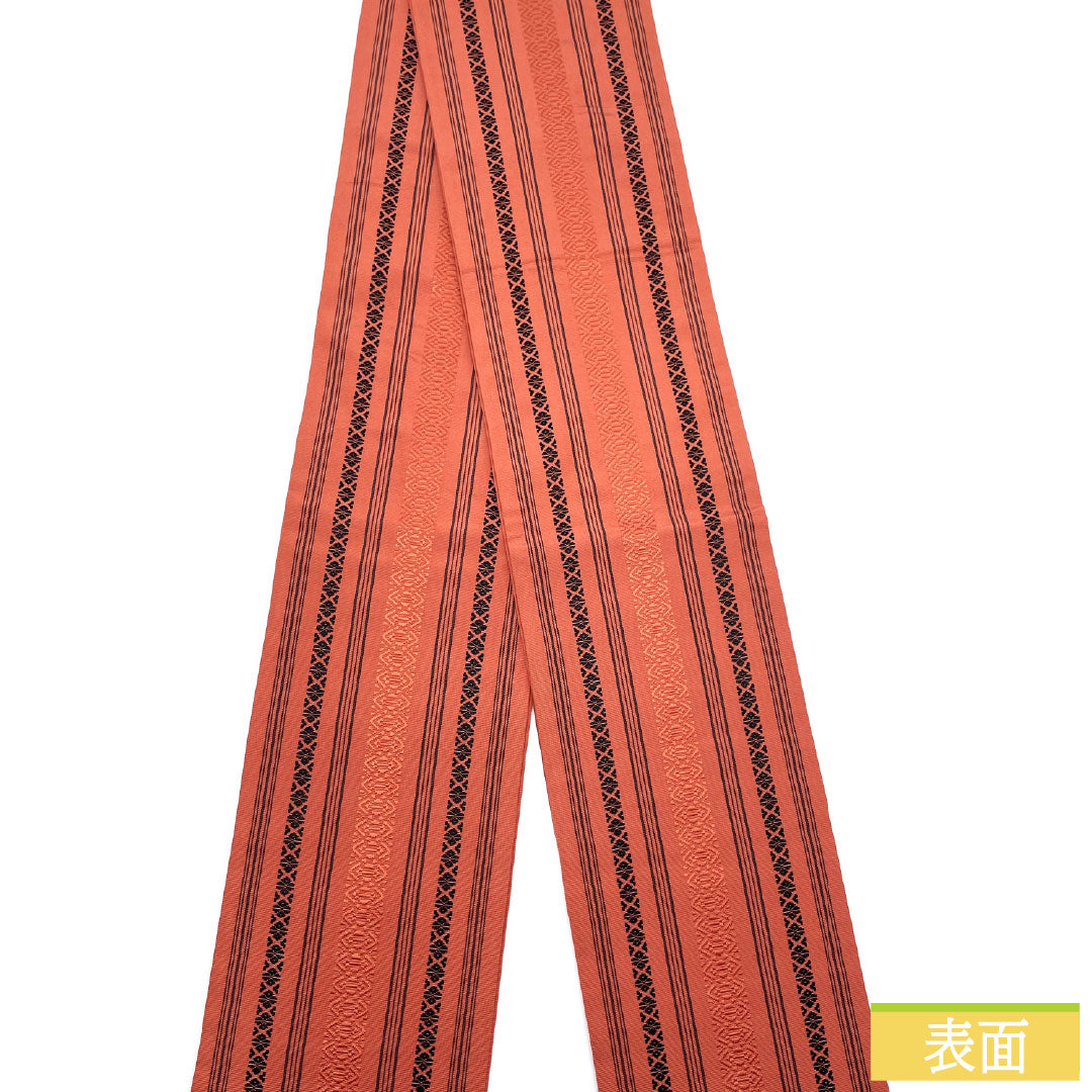 Half-width obi, pure silk, S-rank, red touiro (red and red), Kenjo pattern, obi length 380cm, vermilion, 1125002312316