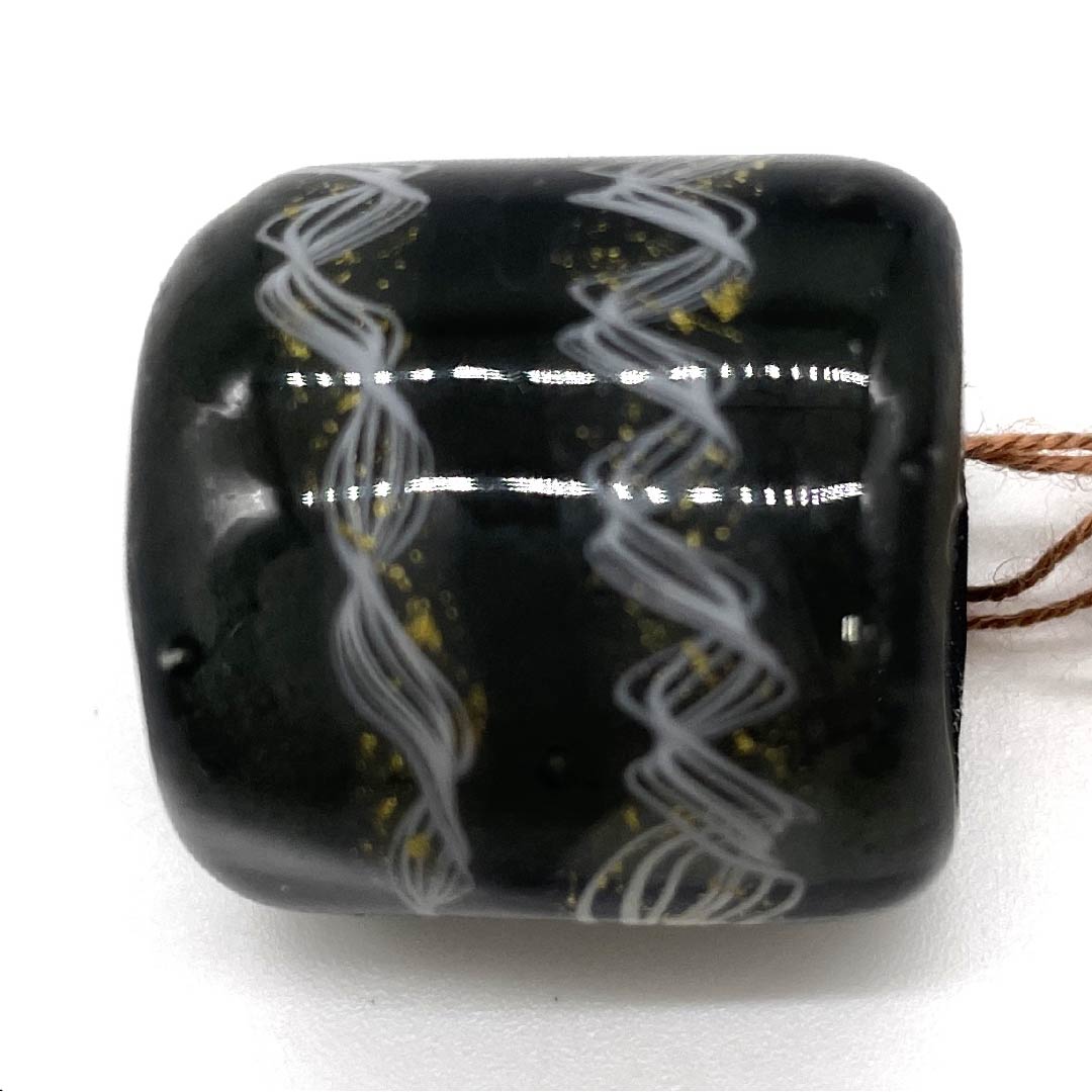 (New old stock) Obidome, ceramic, casual, black ink, glass bead, spiral, geometric pattern, length approx. 2cm, width approx. 2.2cm, S rank, black, 1137000082910
