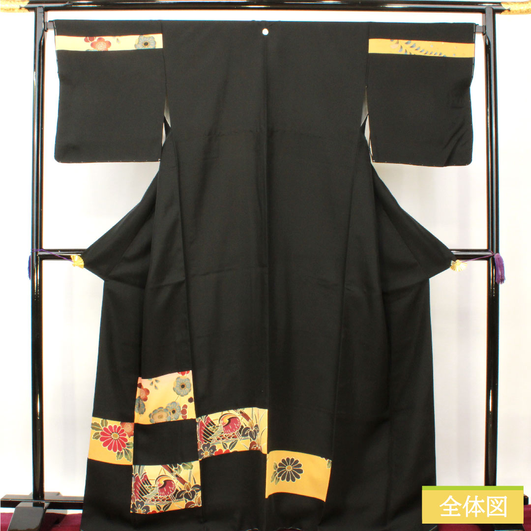 訪問着 正絹 袷 身丈169.5cm 裄丈69cm 切り嵌め 京紅型 一つ紋 Sランク 黒系 1112004192510