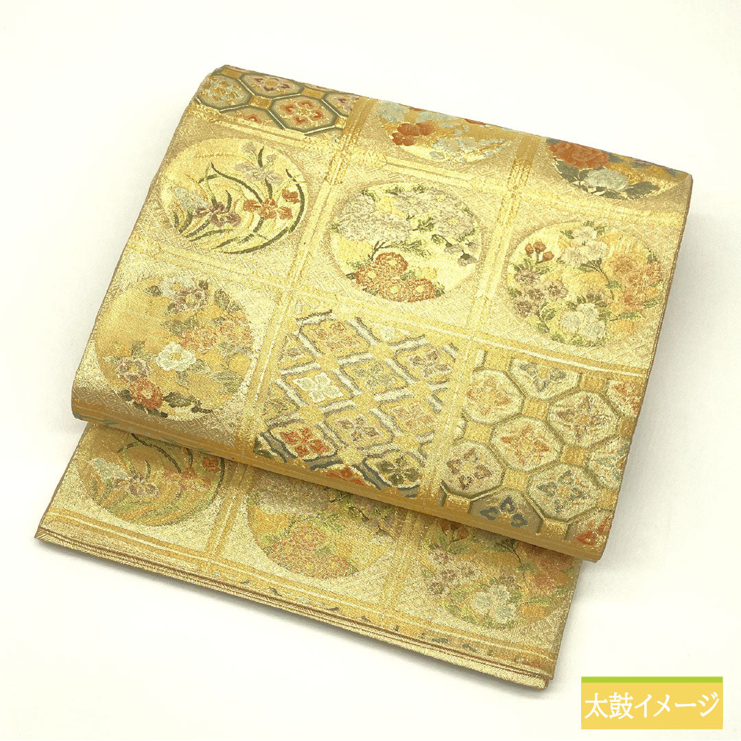 Formal obi, Saga Nishiki silk, A-rank, ceiling painting, 430cm long, six-fold, gold-tone finish, for formal wear, 1123016863321