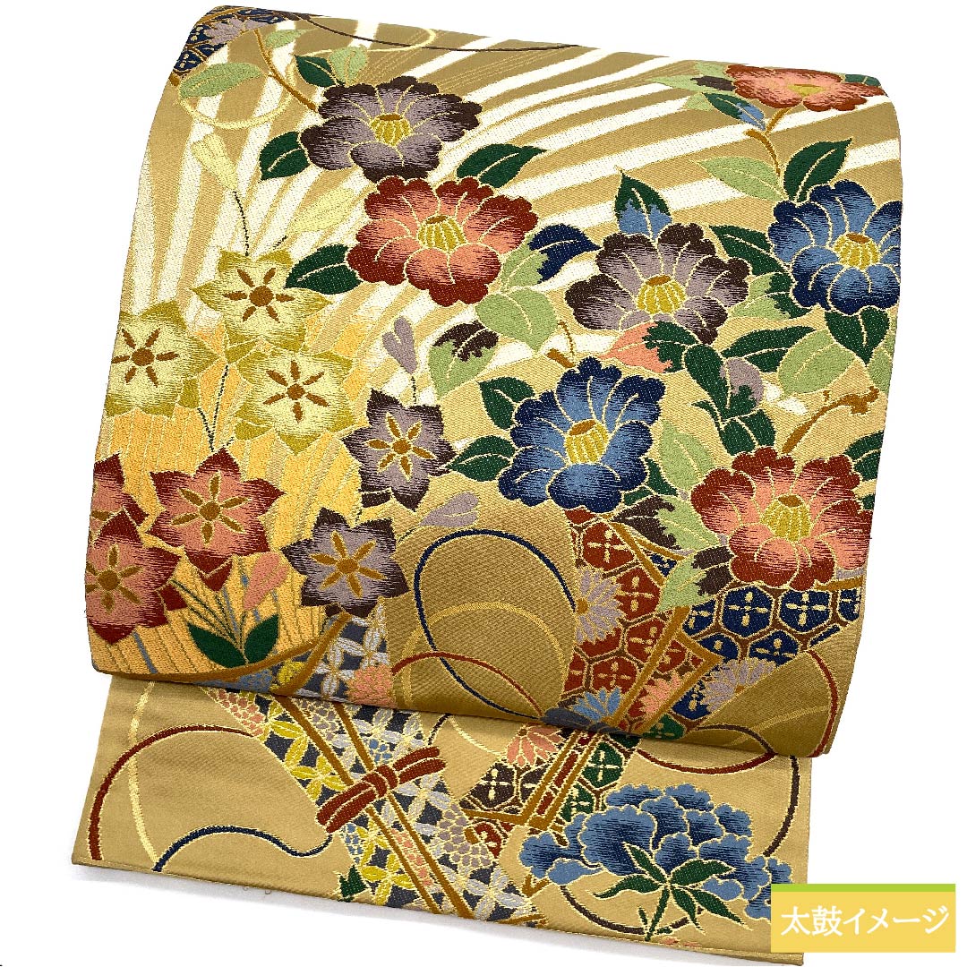 Fukuro Obi (Bag) - Pure Silk, Walnut Color, Floral Pattern, Shirayaen Oba, For Furisode, Length 438cm, A Rank, Six-Way, Formal, Beige, 1123010783325