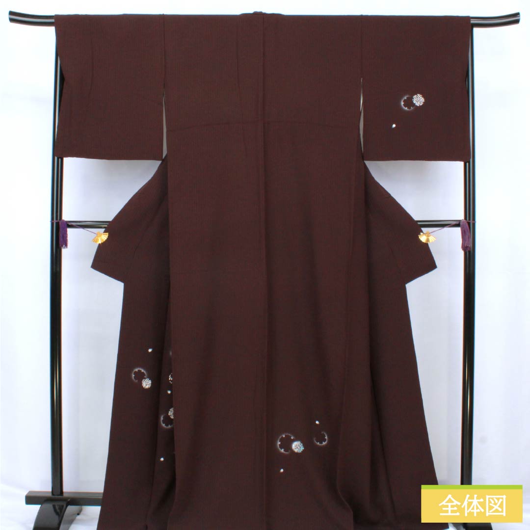 Visiting Kimono (Homongi) - Pure Silk, S Rank, Lined, Length 165.5cm, Sleeve Length 68cm, Crimson Ink Color, Kyoto Yuzen, Tsukesage, Snow Circle and Rabbit Embroidery, Purple, Product Number: 1112006722520