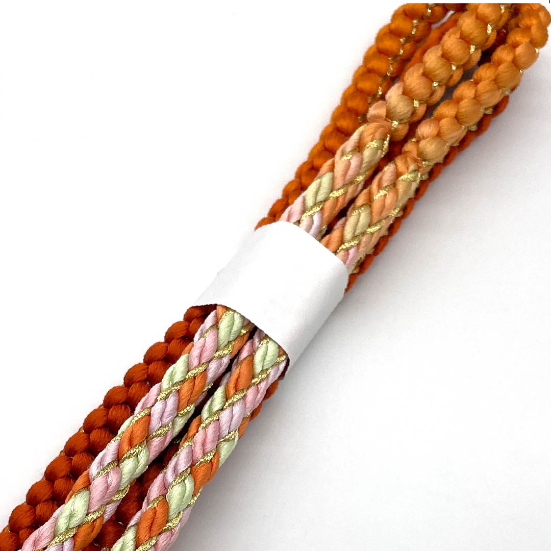 S-Rank Silk Obi-jime (Sash Band) - Silver-vermilion (Ginshuiro) - Round Braid - Approx. 173cm Long, Approx. 1.1cm Wide - Semi-Formal - Orange Tones - Product Number: 1135004372426