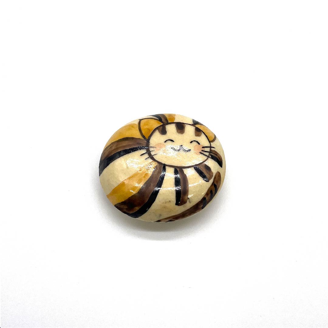 (新古品) 帯留め 陶磁器 カジュアル 麹色(こうじいろ) 清水焼 猫 動物 長さ約3.5cm 幅約4cm Sランク 橙系 1137000492922