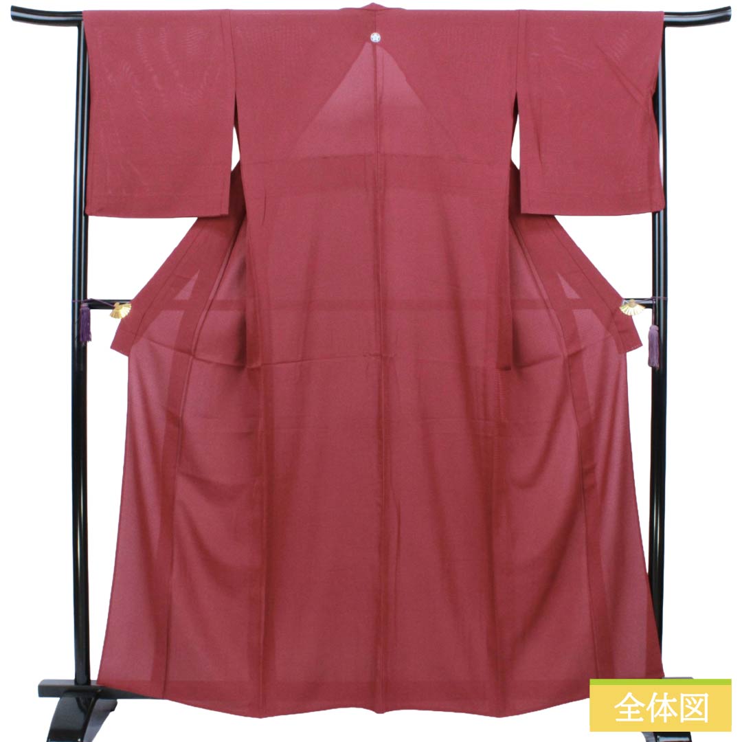 Summer Silk Iromuji Kimono, Rank A, Length 160cm, Sleeve-to-sleeve 66cm, Deep Red, Plain, Maruni Kikyo Mon (family crest), Hitotsumon, Ro weave, Red family, 1132003503412