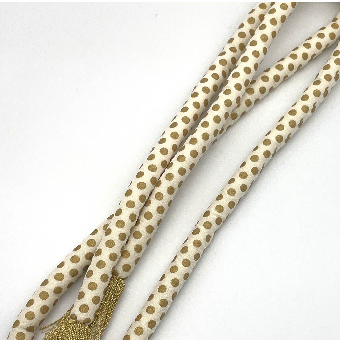 S-Rank Milky White Obijime (Sash Band) for Furisode Kimono, Round Hook, Dot Pattern, Approx. 174cm Long, Approx. 1.6cm Wide, Formal, Cream-Colored, Product Number: 1135004152415