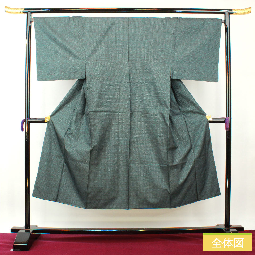 Men's pure silk, length 142.5cm, sleeve length 70cm, Oshima Tsumugi 100 tortoiseshell pattern, S rank, lined, green, 1119000862419