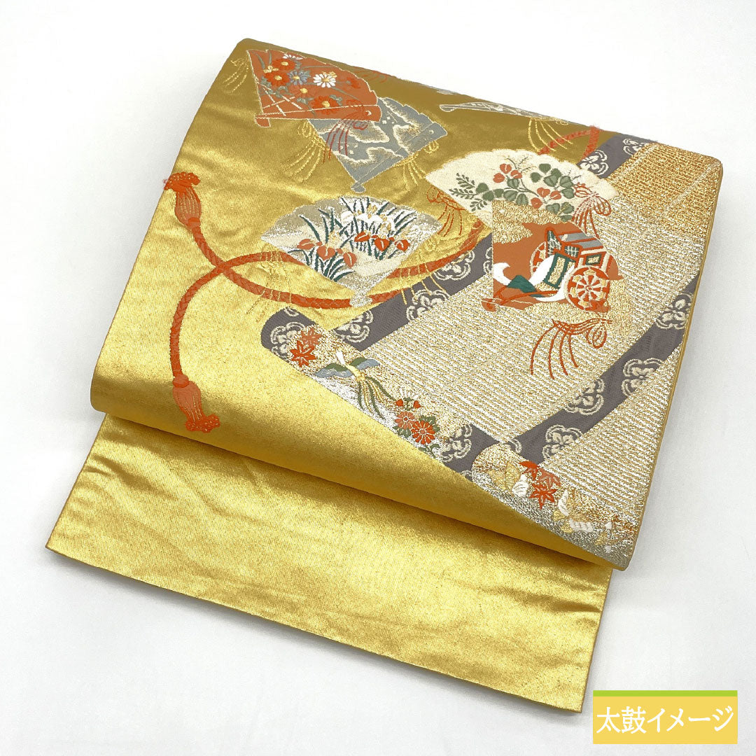 Nishijin-ori silk obi (sash), A-rank, with a folding screen and fan design, length 434cm, accent pattern, gold accents, formal wear, product number 1123017213321