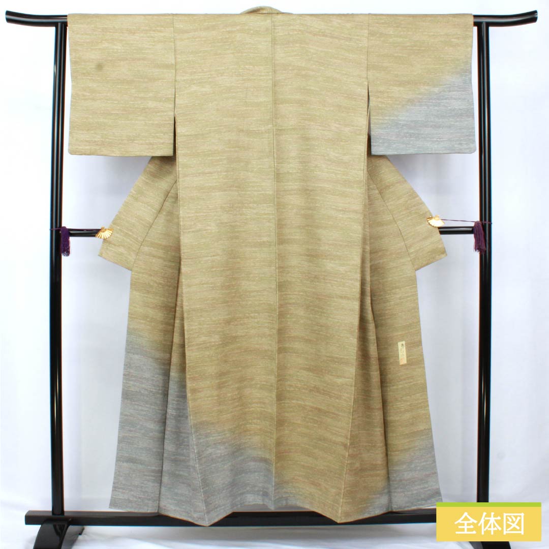 訪問着 正絹 Aランク 袷 身丈153.5cm 裄丈63cm 利休色(りきゅういろ) ぼかし染 緑系 1112006123219