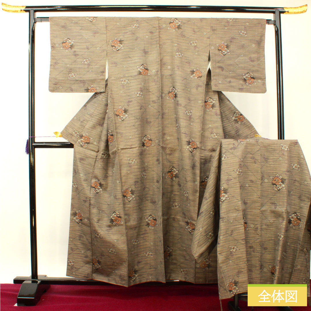 Murayama Oshima, pure silk, length 159.5cm, sleeve length 65cm, ensemble, S rank, lined, gray, 1116003272322