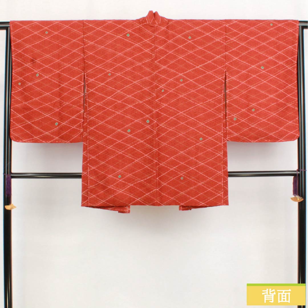 羽織 正絹 Sランク 身丈81.5cm 裄丈67cm 猩々茶色(しょうじょうちゃいろ) 絞り水玉 しつけ糸付き 袷 朱系 1117001442916
