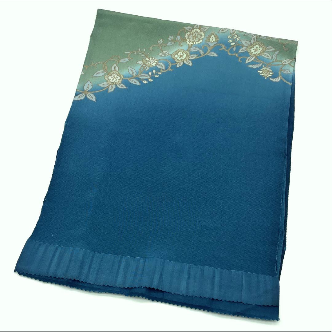 Obiage, pure silk, A rank, semi-formal, nando-iro (dark blue-gray), floral pattern, length approx. 173cm, width approx. 30cm, blue系 (blue tones), 1136002493917