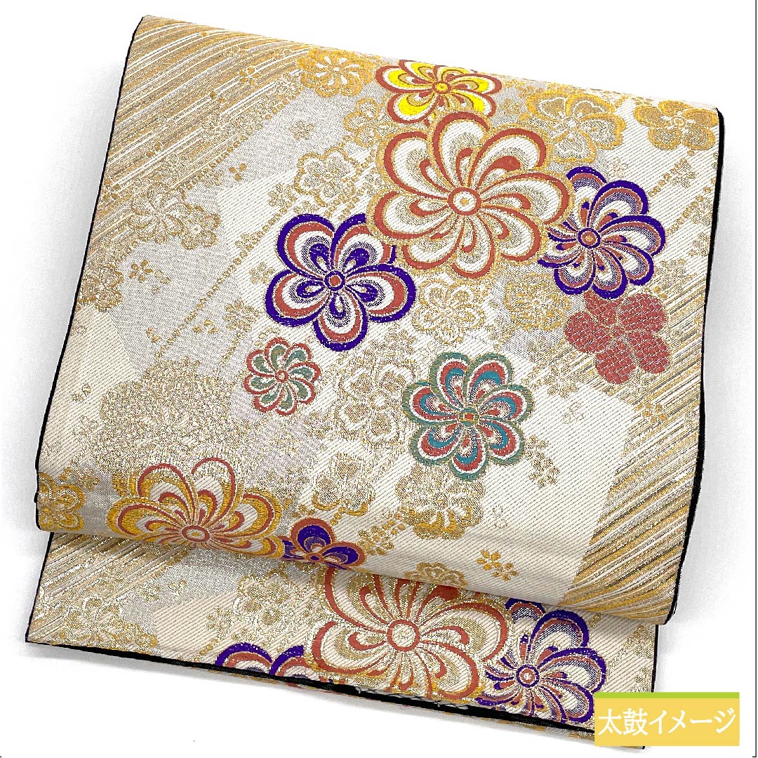 Fukuro Obi, Pure Silk, Gold, Twisted Plum and Cherry Blossom, Length 450cm, A Rank, Six-way, Formal, Gold, 1123011483421