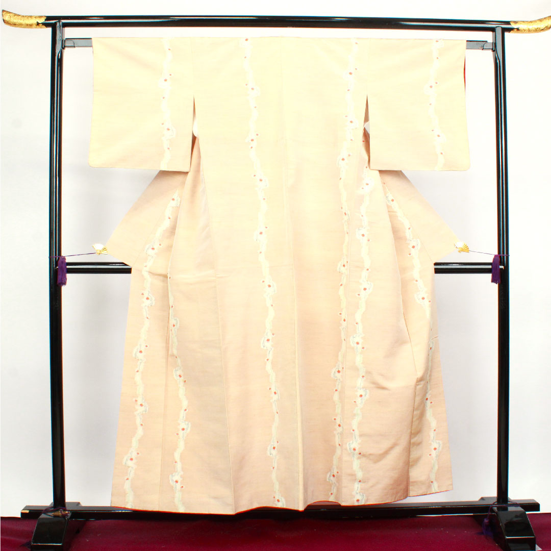 紬 身丈155.5cm 裄丈62cm 胡桃色 抽象模様 正絹 Bランク 袷 橙系 1116002444326
