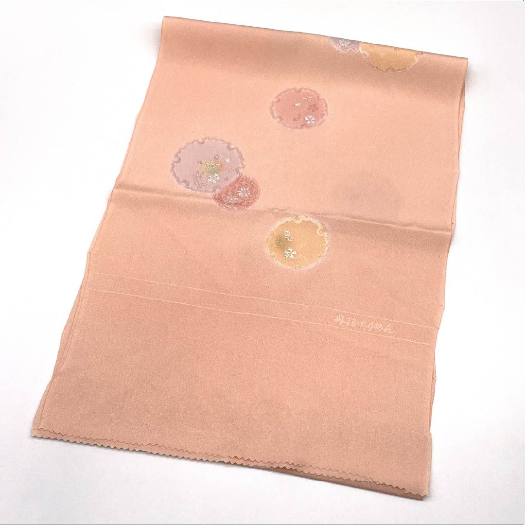 帯揚げ 正絹 Aランク セミフォーマル 東雲色(しののめいろ) 丹後ちりめん 雪輪 長さ約180cm 幅約30cm ピンク系 1136002613913