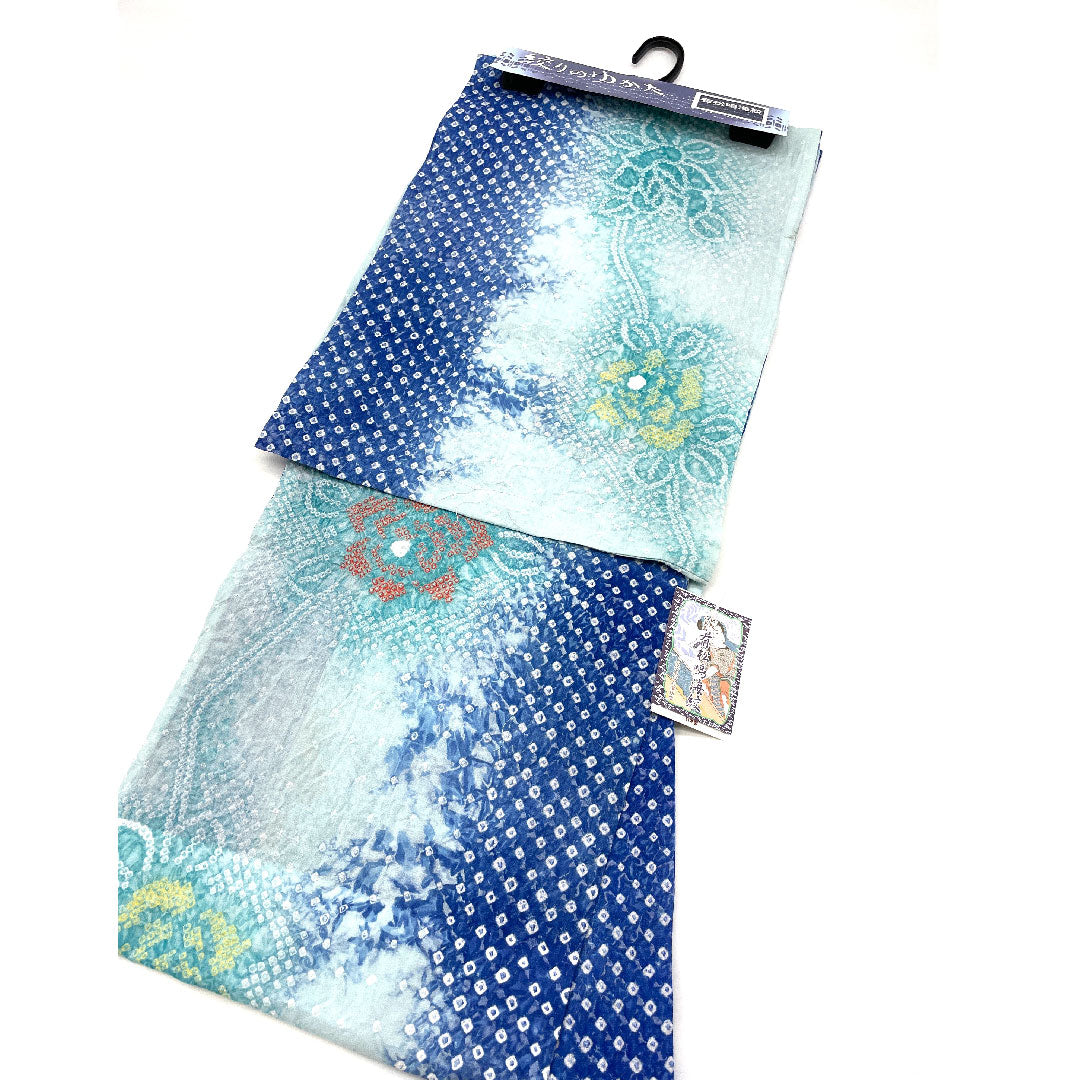 (新品)浴衣 有松鳴海本絞り 身丈163cm 裄丈68cm 花柄 鹿の子絞り木綿 NEWランク 単衣 身丈163cm 青系 1118000691419