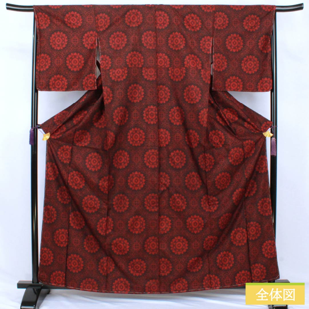 Tsumugi Silk S Rank Length 163cm (4ft 4in) Sleeve-to-sleeve 66cm (2ft 2in) Shoenji-iro (Dark reddish-brown) Murayama Oshima Pattern With basting threads Lined Red 1116004792412