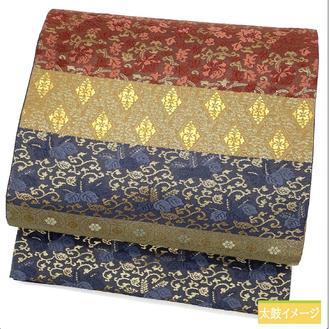 Fukuro Obi, pure silk, urairo (back color), horizontal stripes, floral arabesque, paulownia, obi length 432cm, S rank, six-pass, formal, gradation style, 1123011842399