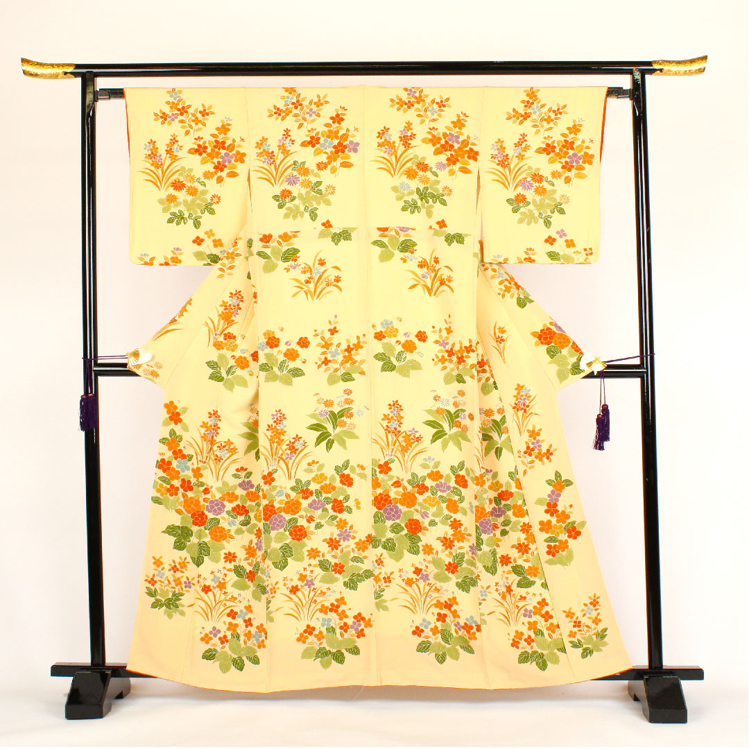 訪問着 袷 身丈162cm 裄丈64cm 花柄 正絹 Aランク クリーム系 1112000353415