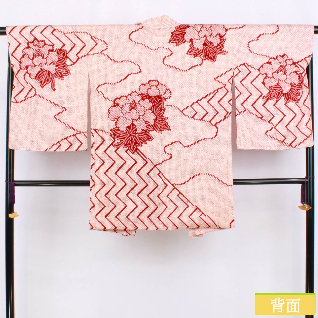 羽織 正絹 Sランク 身丈87cm 裄丈67cm 生臙脂色(しょうえんじいろ) 絞り 花 袷 赤系 1117001322912