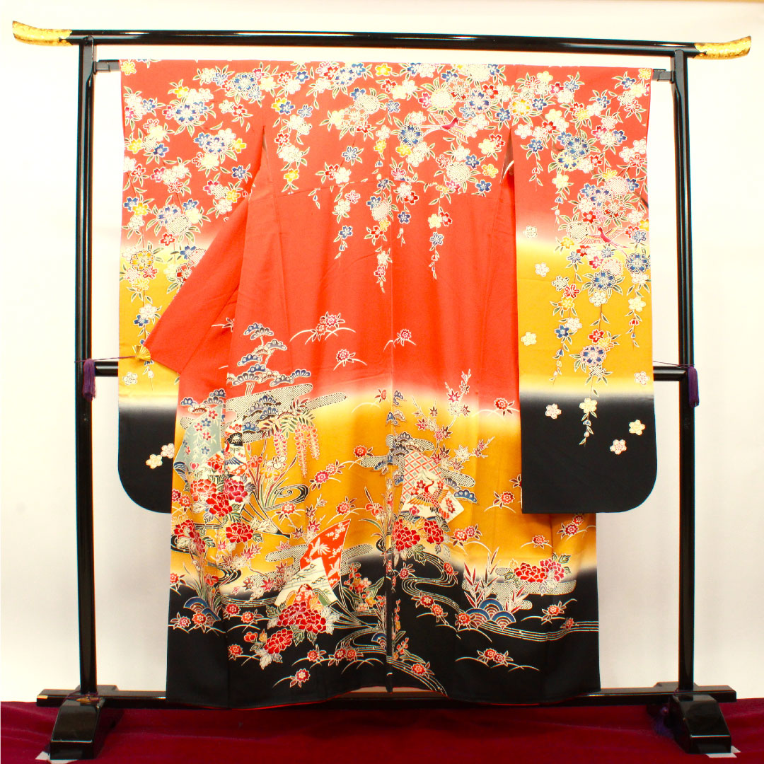振袖 身丈156.5cm 裄丈64cm 袷 京紅型 吉祥文様 正絹 Sランク グラデーション系 1113001642399