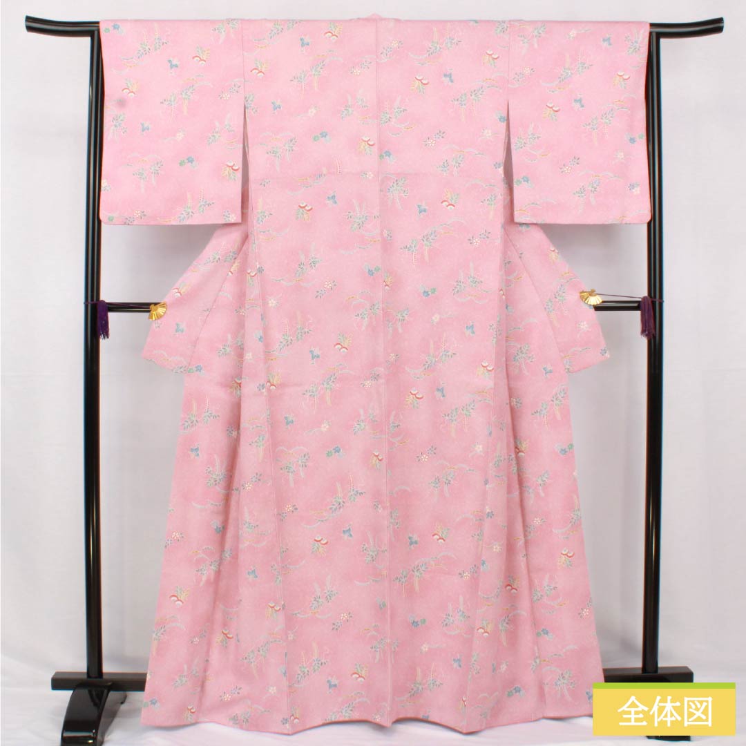 Small pattern, polyester, length 165cm, sleeve length 64cm, lined, one-kin dyeing, washable kimono, floral, S rank, pink, 1115005182513