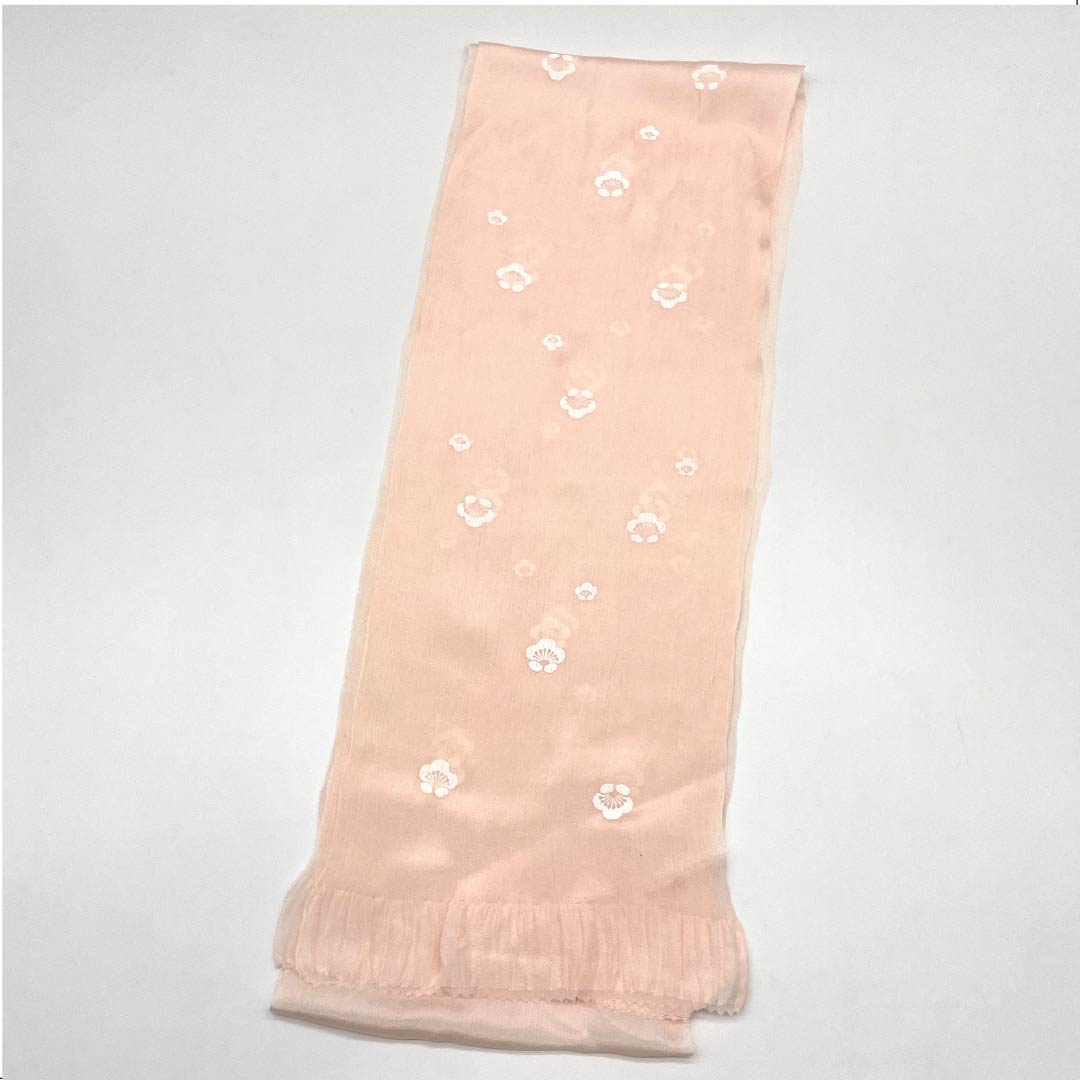 帯揚げ 正絹 セミフォーマル 乙女色(おとめいろ) 小梅 花 長さ約212cm 幅約19cm Sランク ピンク系 1136000412913