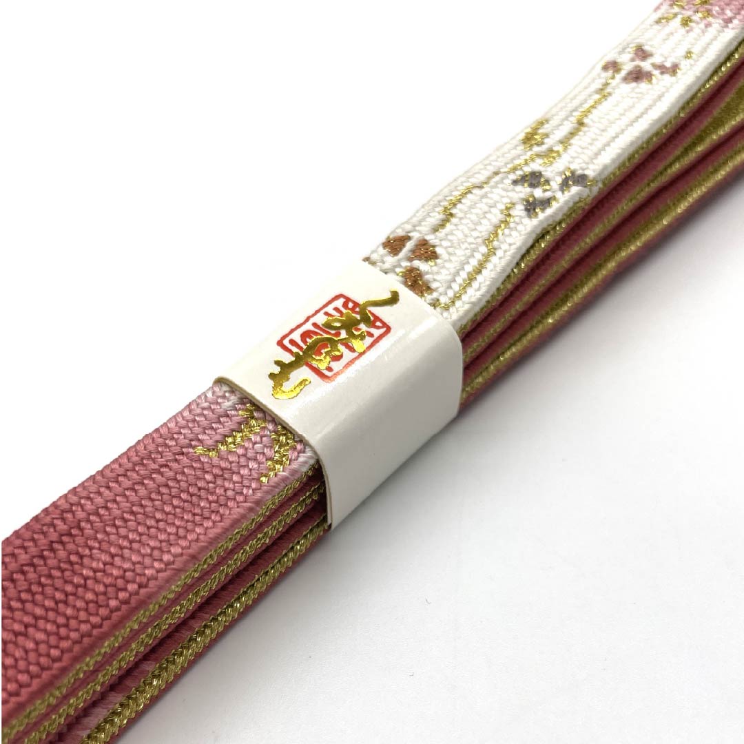 Obijime (sash fastener) made of pure silk, quarter-length string, bud-red plum color, floral pattern, length approx. 161cm, width approx. 1.5cm, semi-formal, rank S, pink, 1135003082313