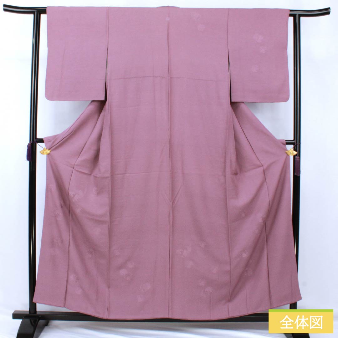 Komono: Silk Houmongi (A Rank), Lined, Length 155.5cm, Sleeve-to-sleeve 60cm, Kyo-fujiiro (Kyoto Wisteria Color), Muji Tsukesage, Swatow Embroidery, Yukiwa, Swallowtail Butterflies, Sewn Mon, Purple Family, 1112007033320