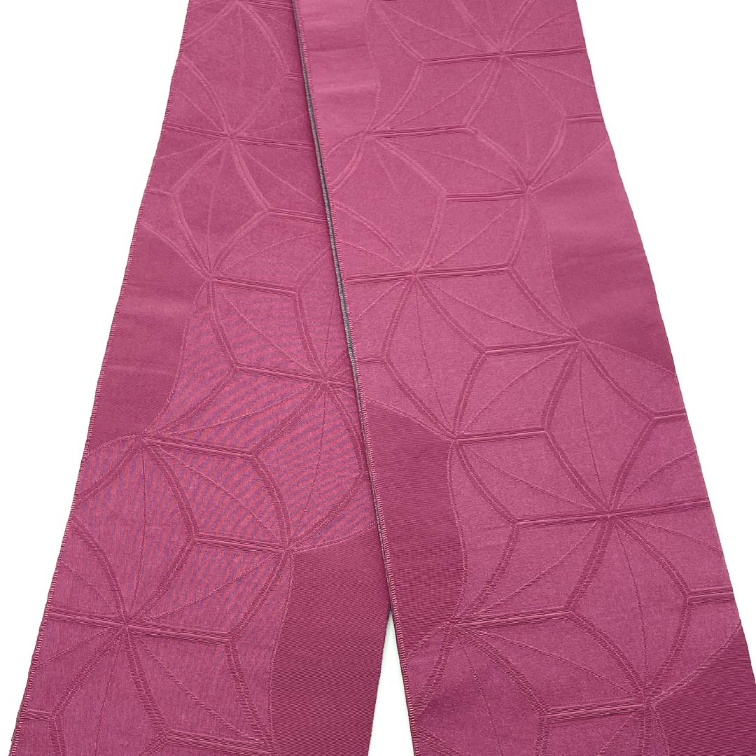 Half-width obi, pure silk, hibiscus flower color (Mukugeiro) with a hemp leaf pattern, reversible, length 380cm, pink, S rank, 1125001922313