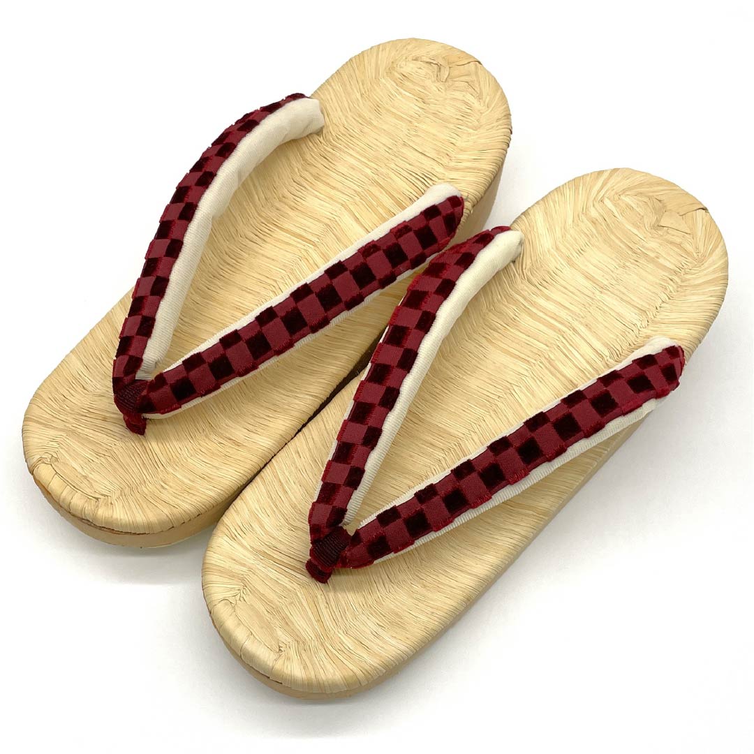 (Like New) New, Casual, Unused Zori Sandals with Tatami Mats, Checkered Pattern, Length 23cm, Size M, Beige, Product Number: 1122001271325
