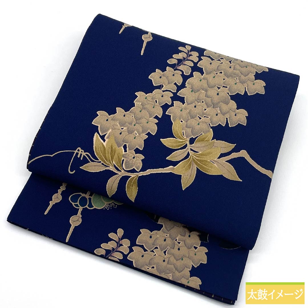 (Kyoto Fukuro Obi) Nagoya Obi, Polyester, Grade A, Rurikon (Blue), Reversible, Dyed Obi with Snow Ring Pattern, Length 396cm, Six-Ply, Casual, Blue, Item Number 1124011033417, Open-Leg Style