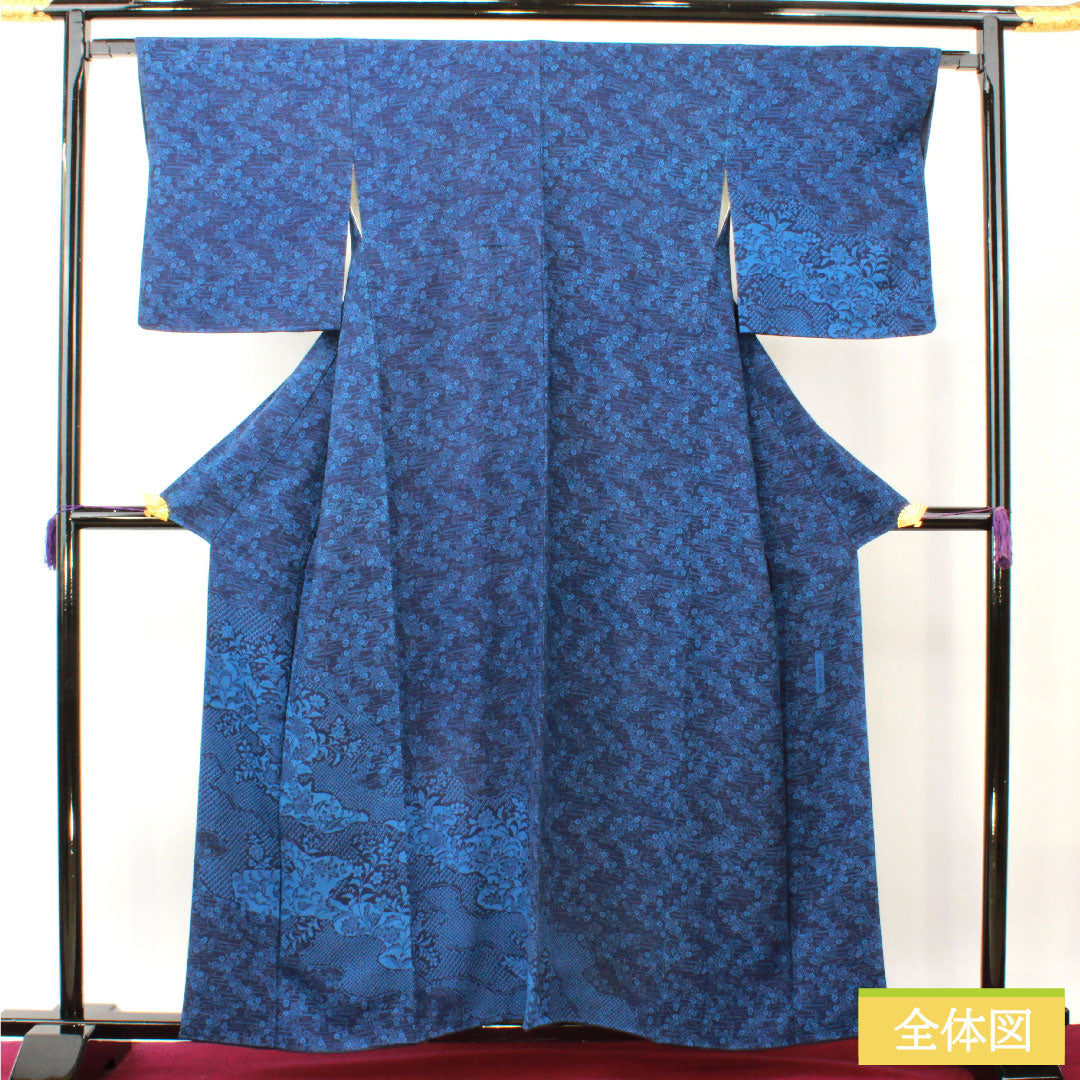 訪問着 正絹 袷 身丈159cm 裄丈64.5cm 濃紺色(のうこんいろ) 藍染 天然灰汁発酵建 佐藤昭人 国選定無形文化財 竹内晃子 Sランク 紺系 1112004342318