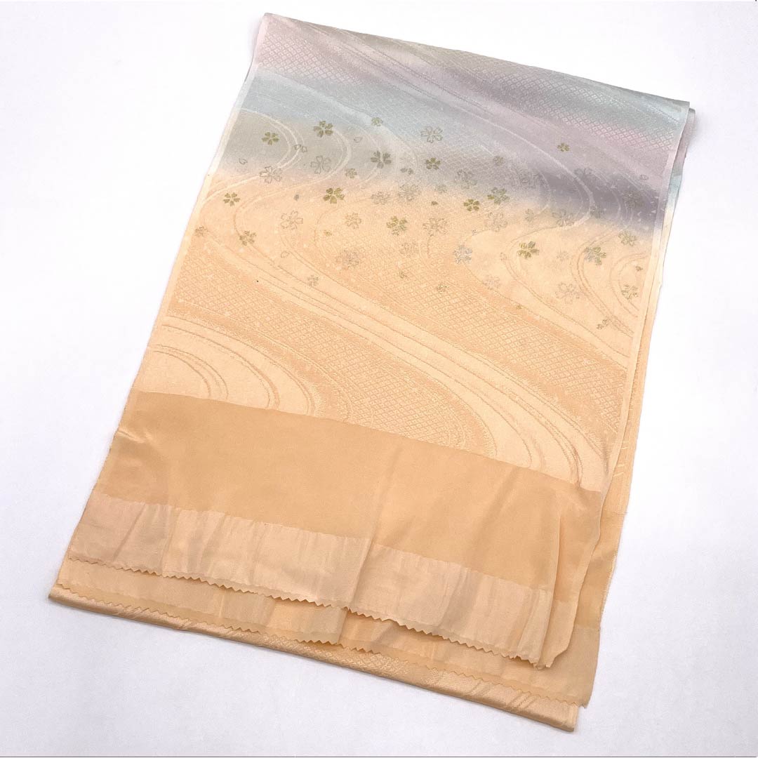 Obiage Silk A-Rank Semi-formal Skin color (hadairo) Flowing water Sakura Length approx. 169cm Width approx. 30cm Orange 1136002743926
