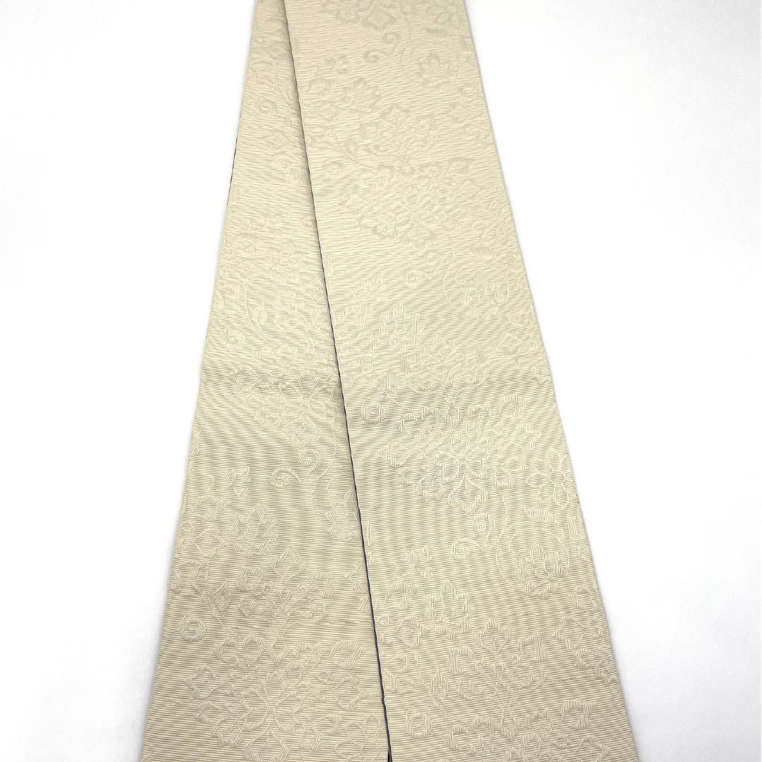 (New) Reversible Half-Width Obi, Polyester, NEW Rank, Cream, Lead Gray, Arabesque and Shippo Patterns, Length 400cm, White-based, 1125002741411
