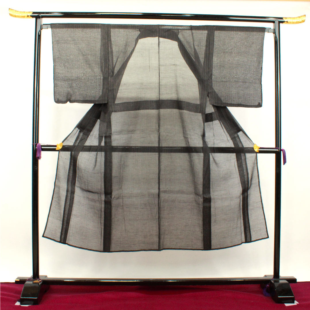 Summer item, pure silk, men's, length 140.5cm, sleeve length 64.5cm, dark grey, striped, gauze, A rank, black, 1132001793110