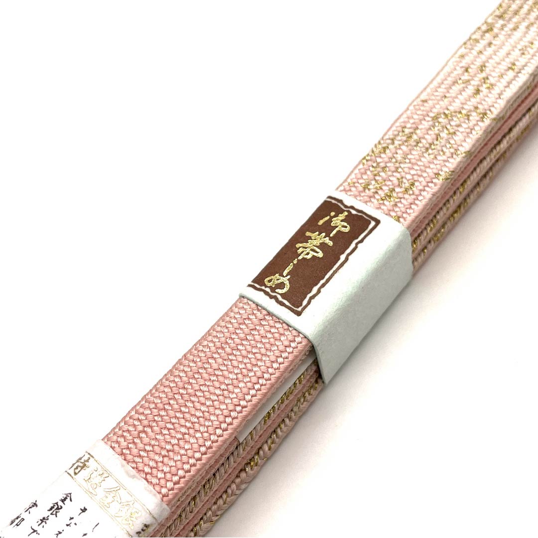 (New old stock) Obijime (belt tying) Pure silk, quarter-length string, dawn color, specially selected gold and silver thread, metallic thread used, new old stock, length approx. 159cm, width approx. 1.5cm, semi-formal, S rank, pink, 1135001102913