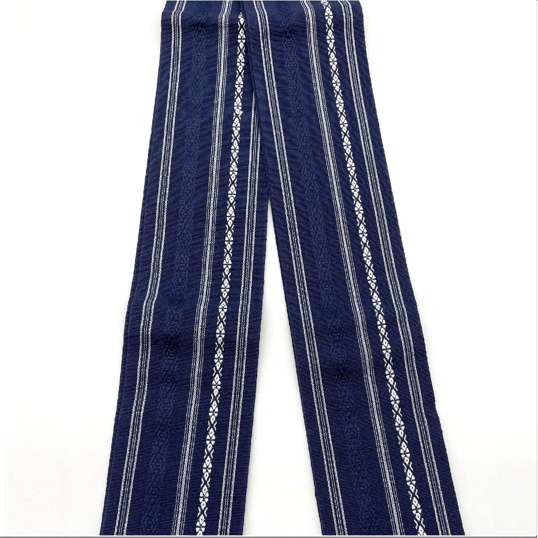 Kaku-obi (cotton sash), Korean indigo blue, Kenjo pattern, obi length 392cm, width 9.5cm, S rank, navy blue, 1134000042918