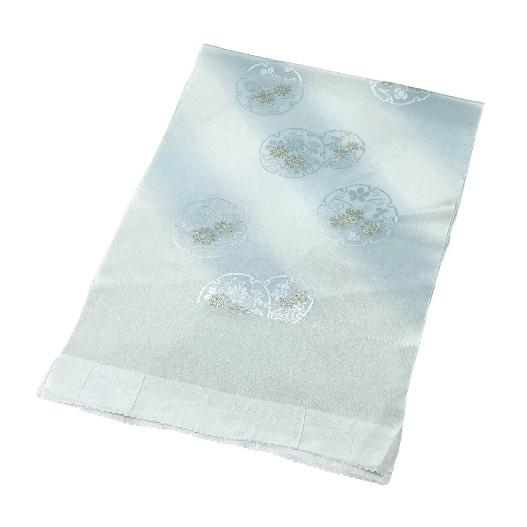 帯揚げ 正絹 Sランク セミフォーマル 青白磁色(せいはくじいろ) ぼかし 雪輪 花 長さ約180cm 幅約30cm 水色系 1136004812924