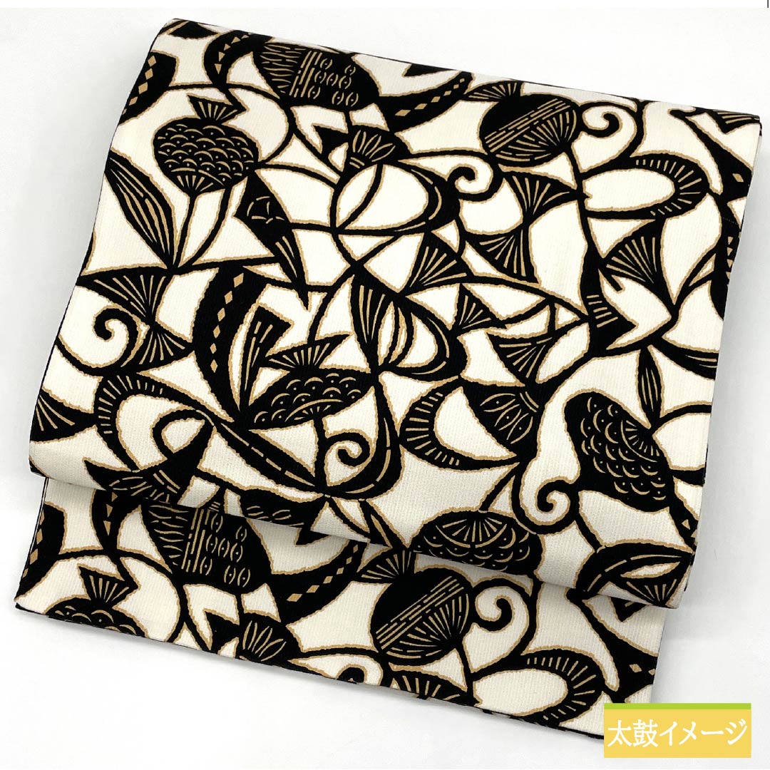 Fukuro Obi, pure silk, chalk color, abstract pattern, obi length 450cm, S rank, full length, casual, white, 1123012482411