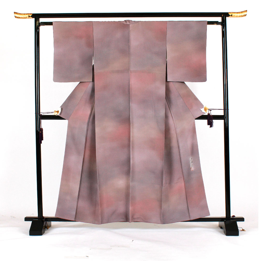 色無地 斉藤三才 ボカシ 身丈160cm 裄丈62cm 袷 正絹 Aランク 紫系 1114000423420
