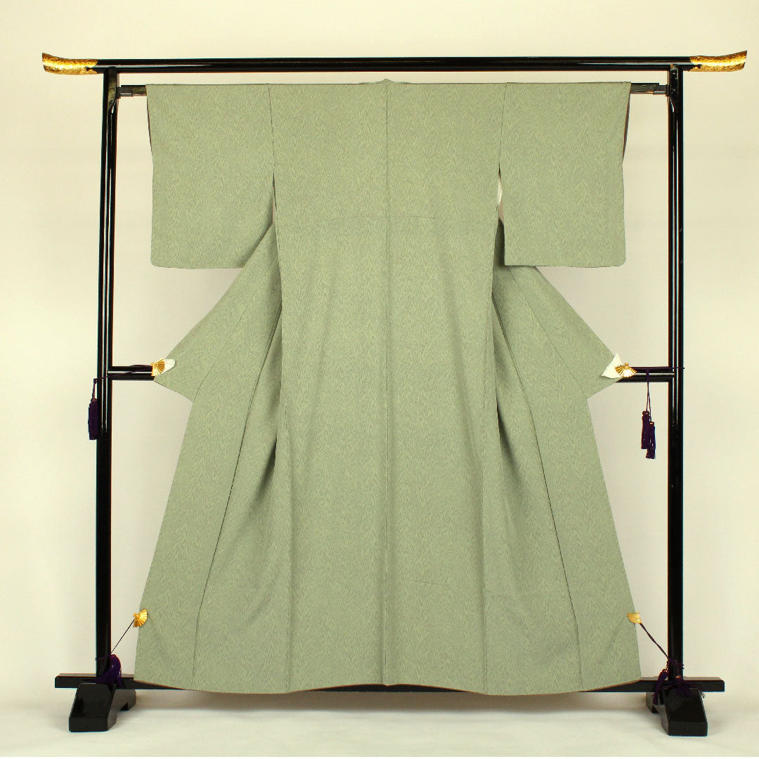 Komon, Length 160cm, Sleeve length 63cm, Awase, Geometric pattern, Pure silk, A rank, Green, 1115000233319